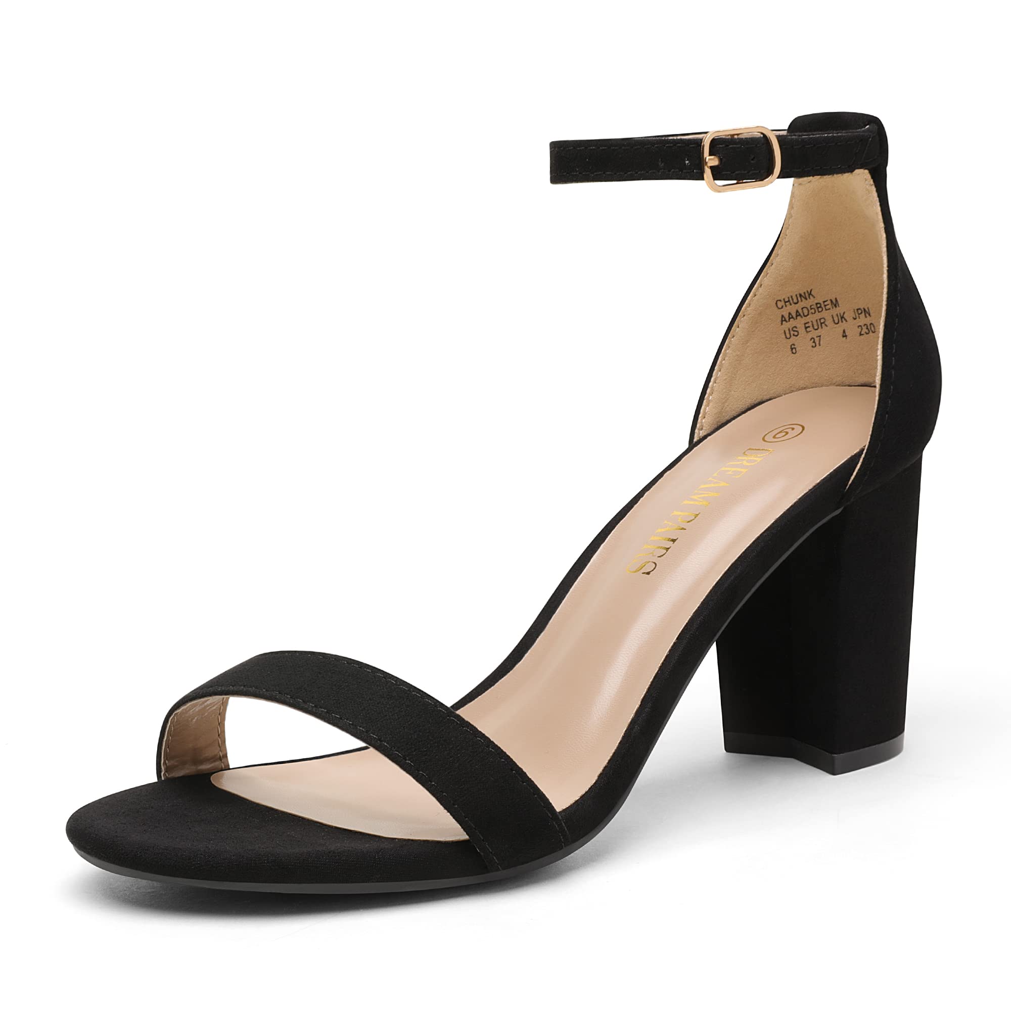 DREAM PAIRS Women's Chunk Low Heel Pump Sandals,Size 6,Black/Suede,CHUNK