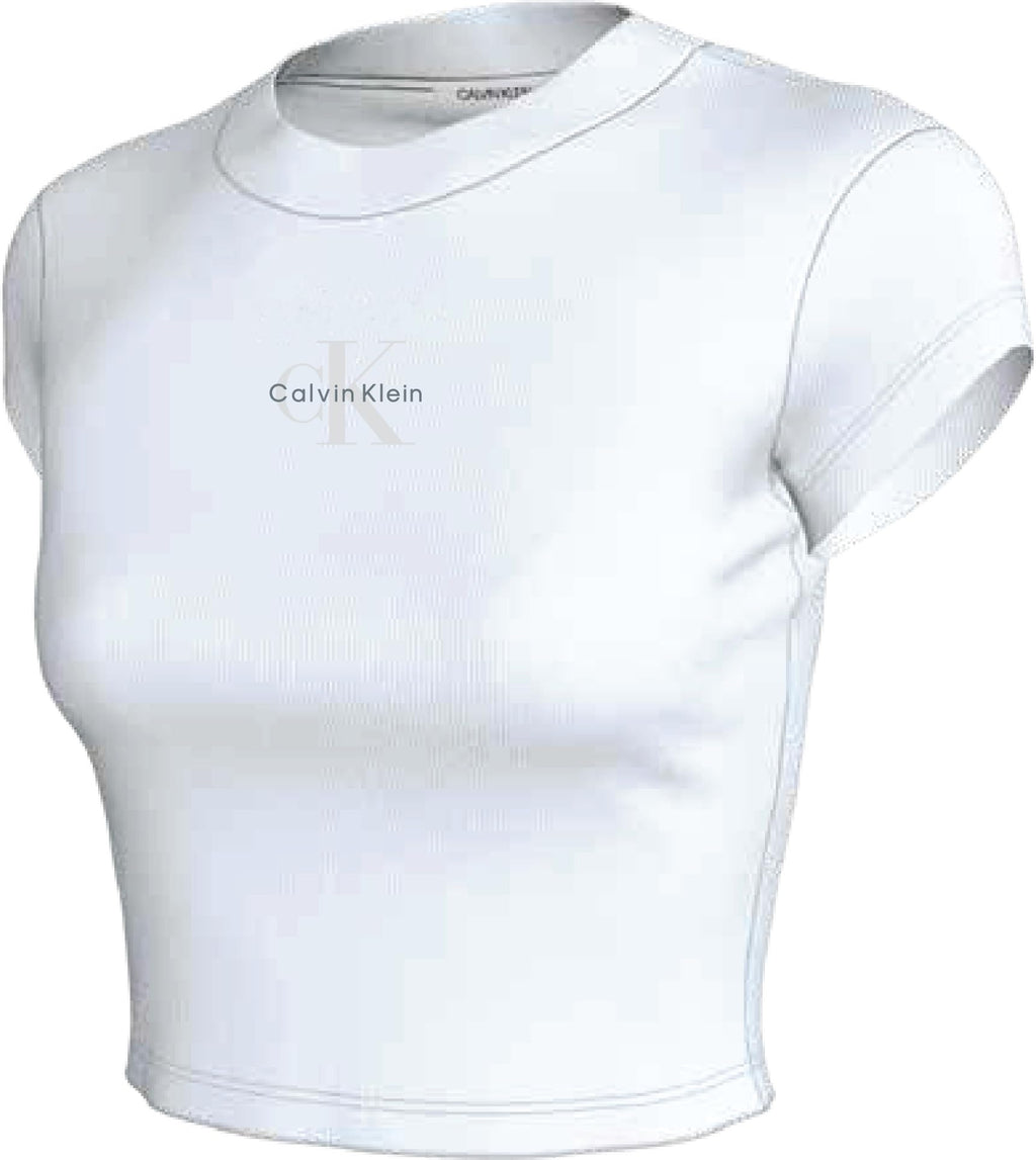 Calvin Klein Women's Monogram Logo Ribbed Baby Tee Brilliant White