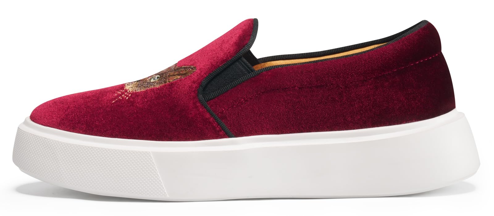 Women's Fashion Velvet Sneakers with Embroidery Light Weight Comfortable Slip-On Work Shoes for Women Cat Burgundy US 9.5