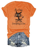 Women's I'm Fine Everything is Fine T-Shirts Short Sleeve Sayings Oversized Casual Cute Cat Graphic Tee Blouse Tops S Orange