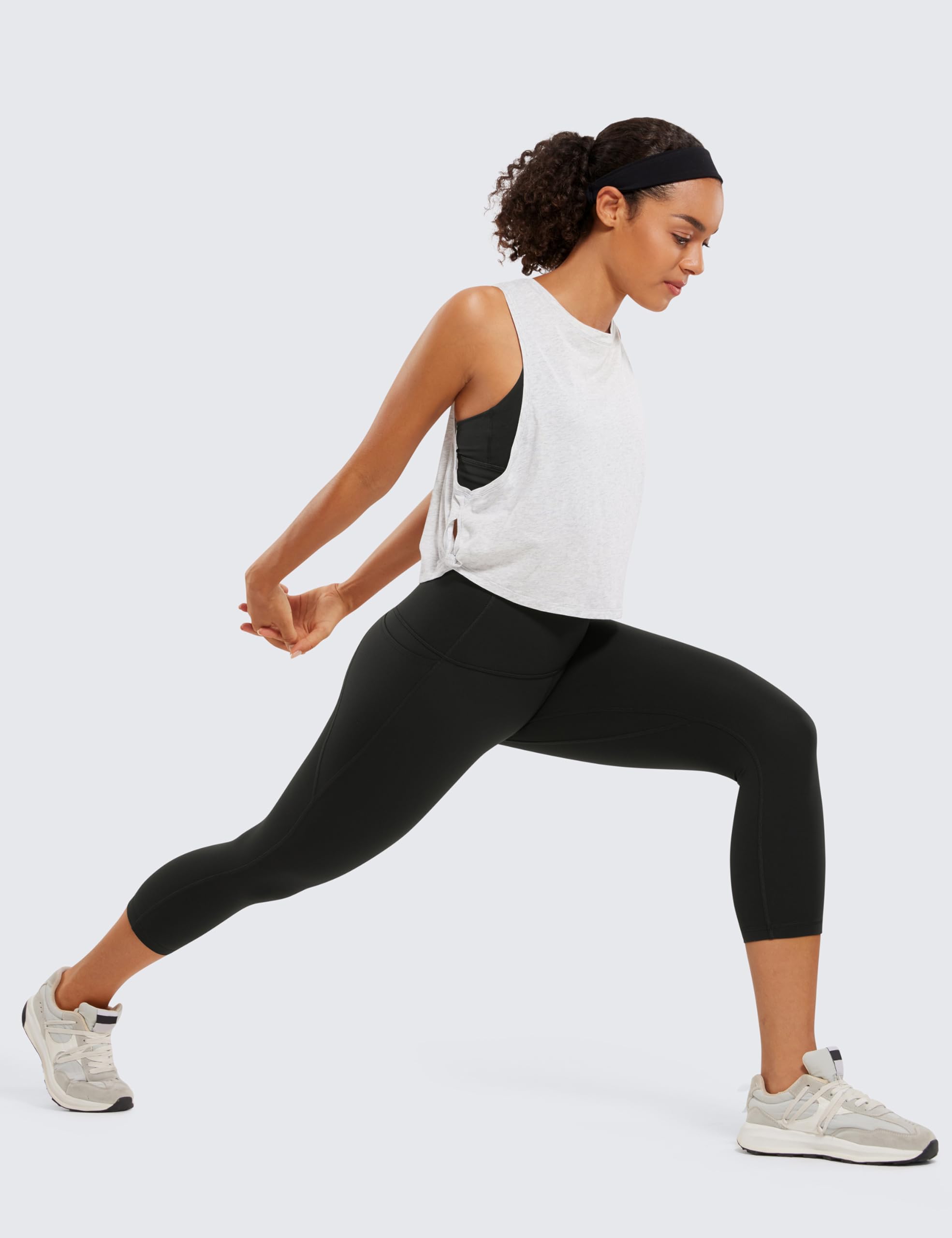 CRZ YOGA Butterluxe Workout Capri Leggings Pockets 21" - High Waisted Gym Athletic Womens Crop Yoga Black Large