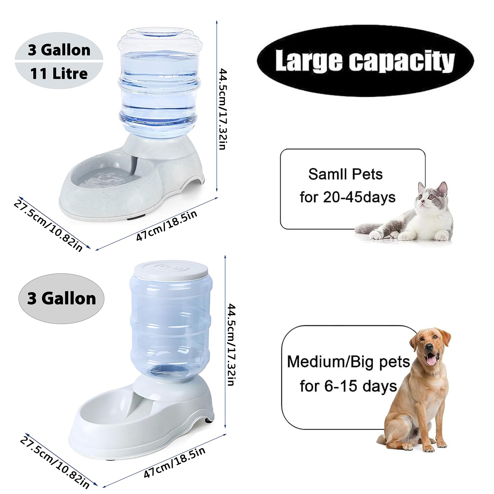 Automatic Dog Feeder and Water Dispenser Set for Large Dogs, 3 Gallon Gravity Dog Cat Food and Water Dispenser Set with Pet Food Bowl,Large Pet Food Water Dispenser Station
