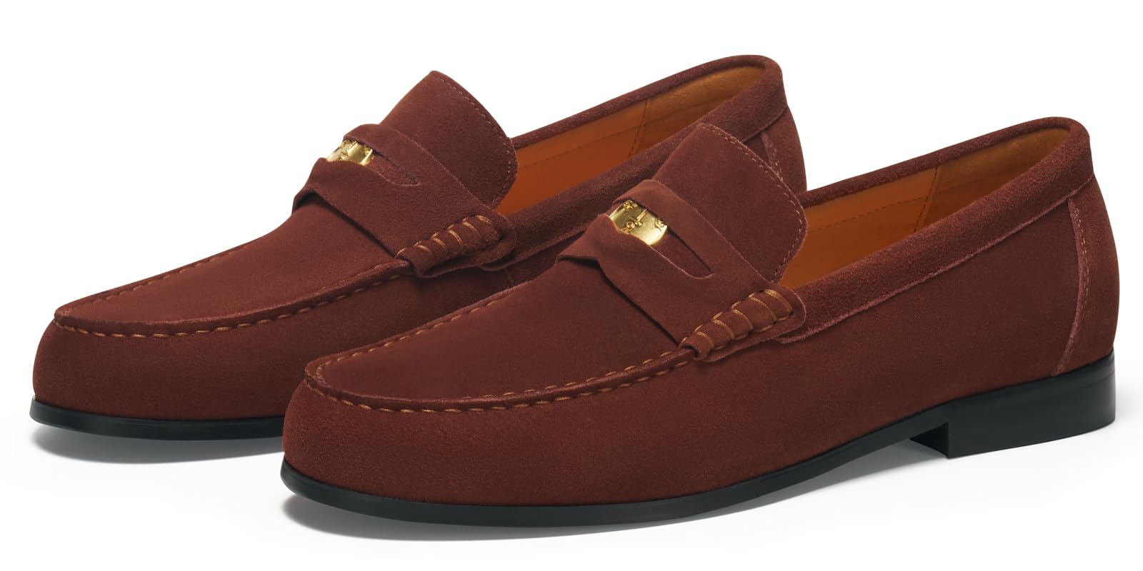 Journey West Suede Slip-on Penny Loafers Shoes for Men Brown US 8.5