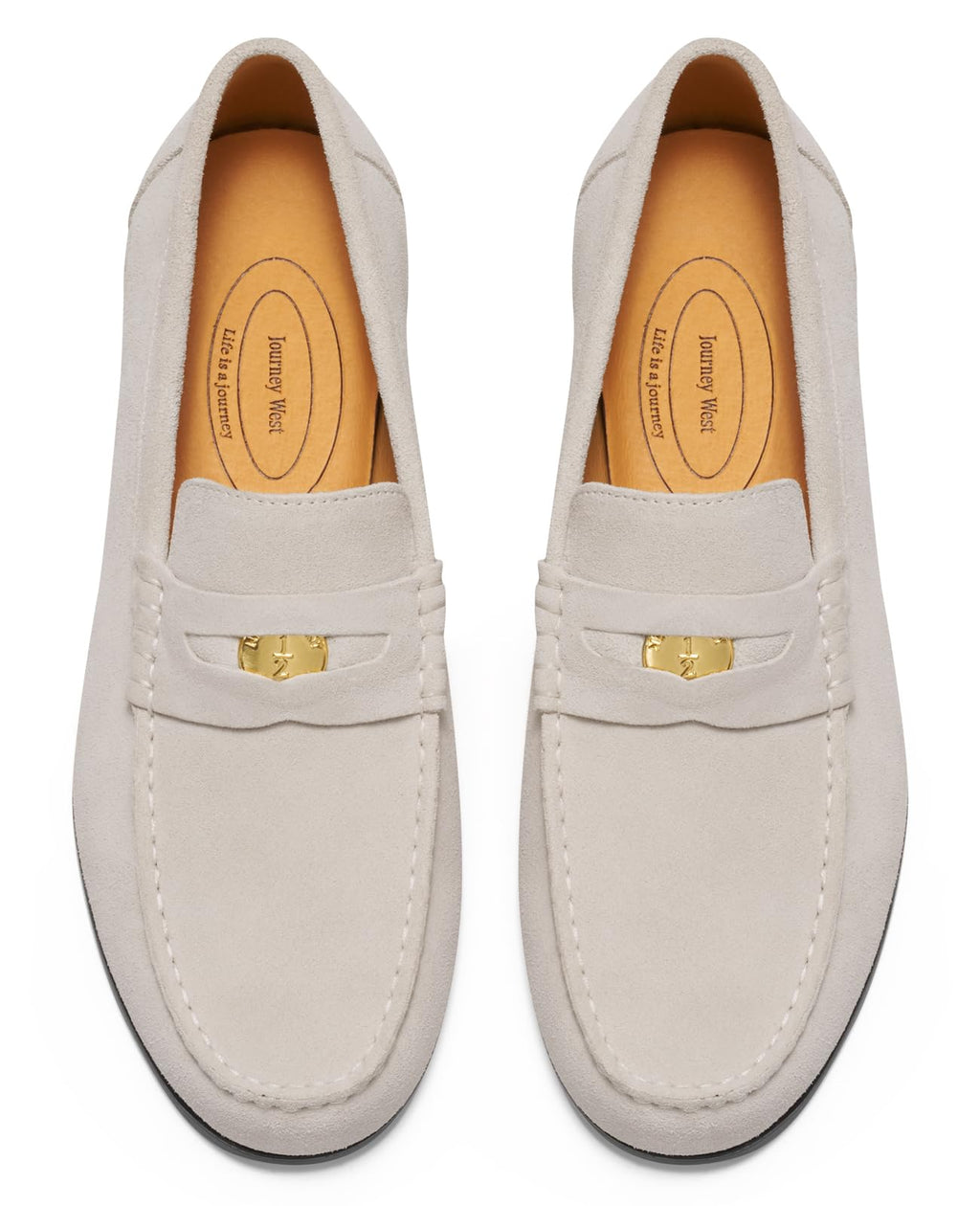 Journey West Suede Slip-on Penny Loafers Shoes for Men Beige US 9