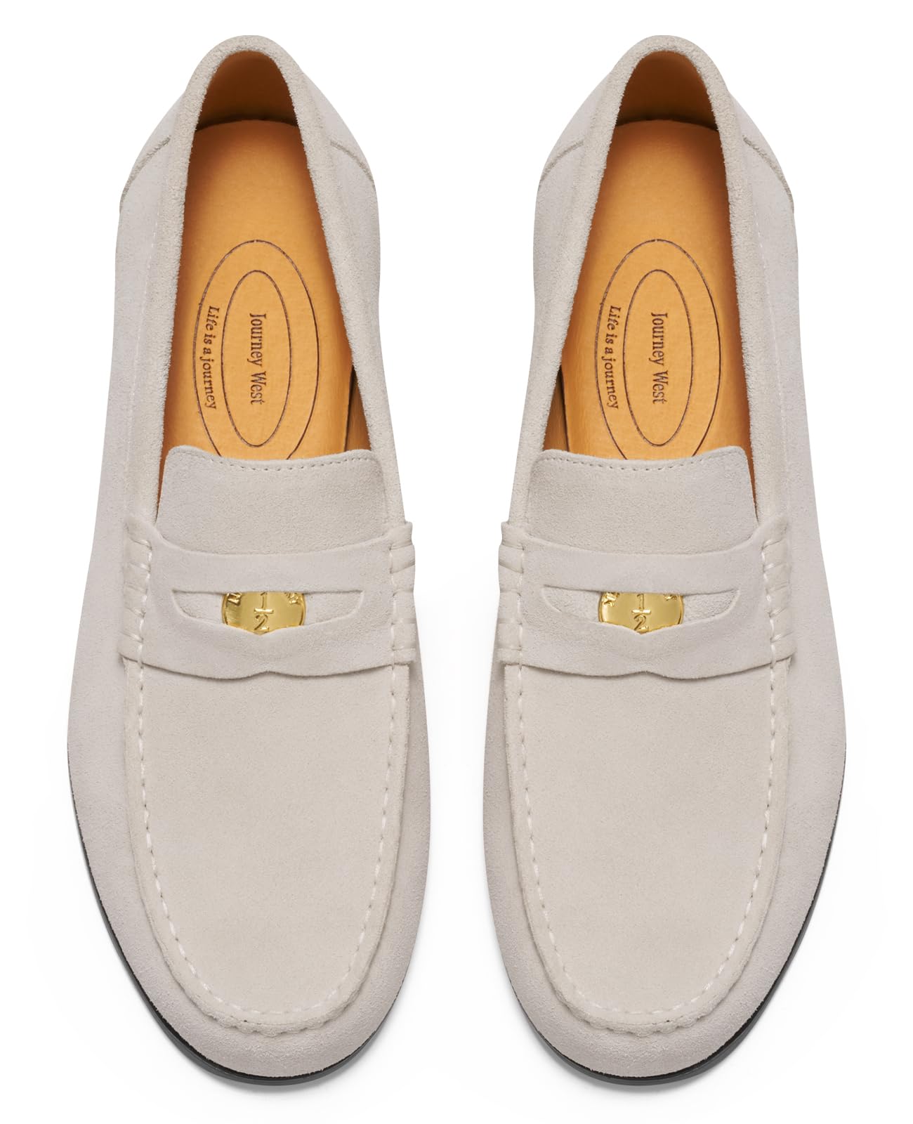 Journey West Suede Slip-on Penny Loafers Shoes for Men Beige US 9