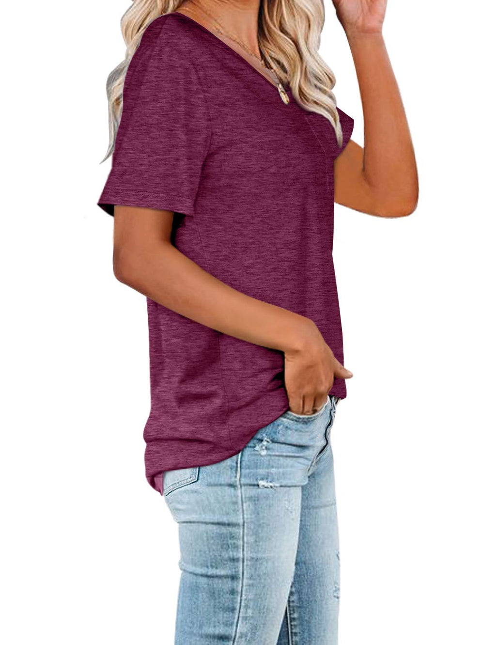 WIHOLL Womens Tops Casual Short Sleeve T Shirts for Summer Plum XXL