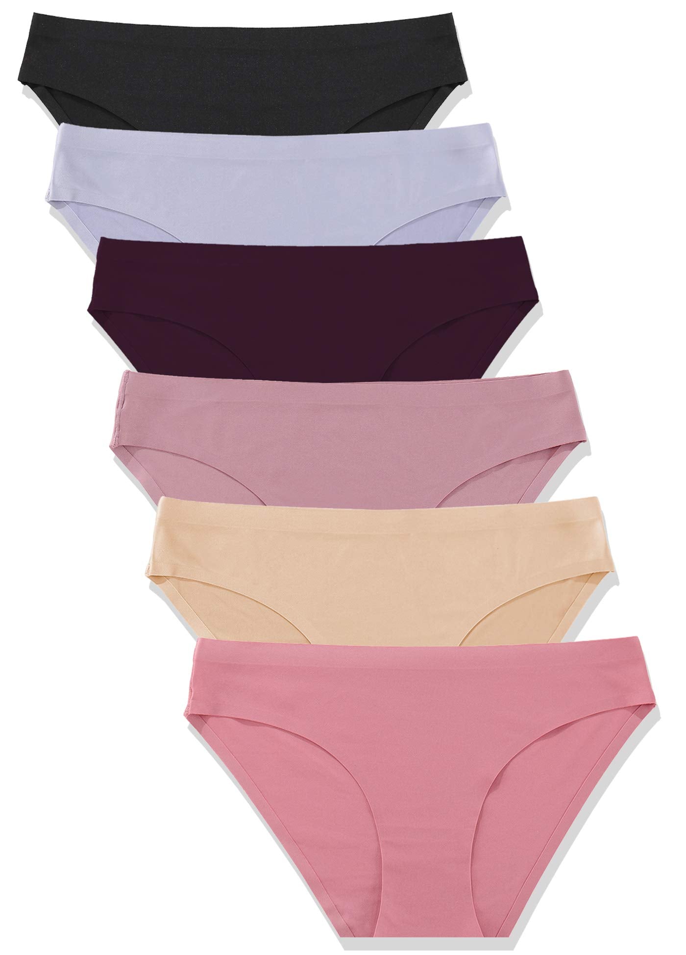 FINETOO 6 Pack Women’s Seamless Hipster Underwear No Show Panties Invisibles Briefs Soft Stretch Bikini Underwears XS-XXL(S)