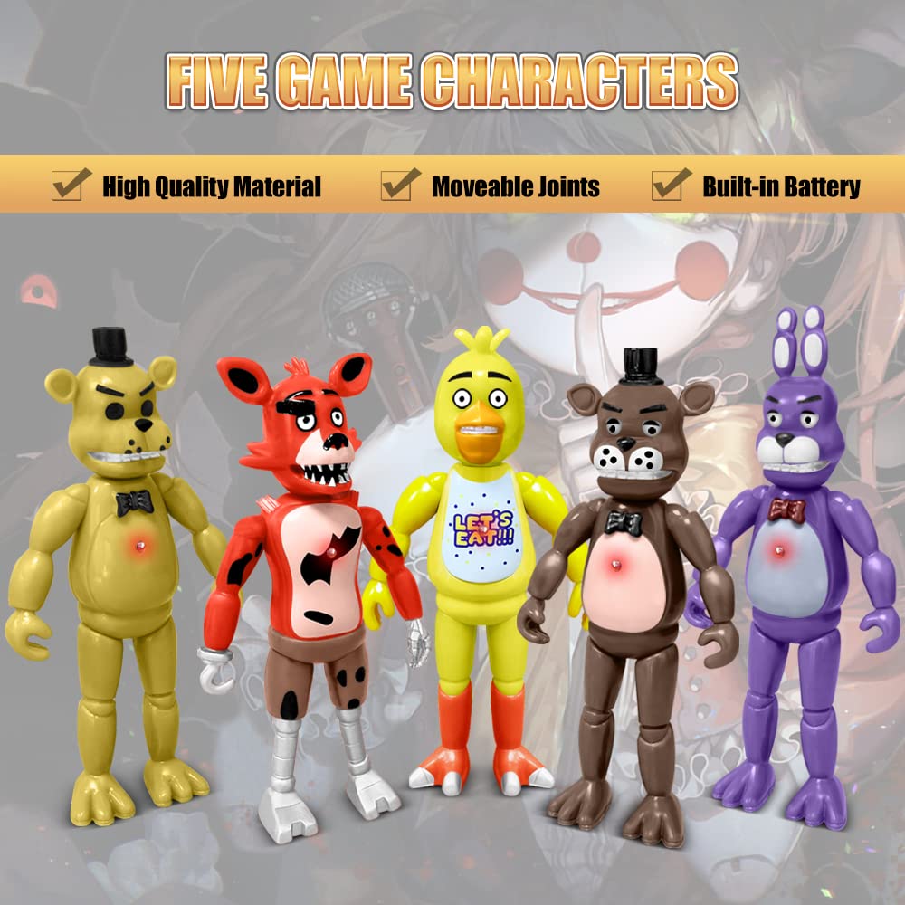 Action Figures Set, 5 Pcs Action Figures Toy, 5.5 Inches Movable Joints Collectible Toys Set with Light for Toys Dolls Gifts Cake Toppers