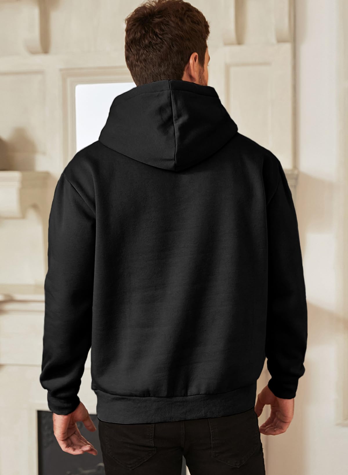 JMIERR Mens Cotton Fashion Hoodies & Sweatshirts Drawstring Long Sleeve Front Collar Hooded Pullovers with Pockets for Men Loose Fit Casua Fall Winter Shirt Tops Sweater Black