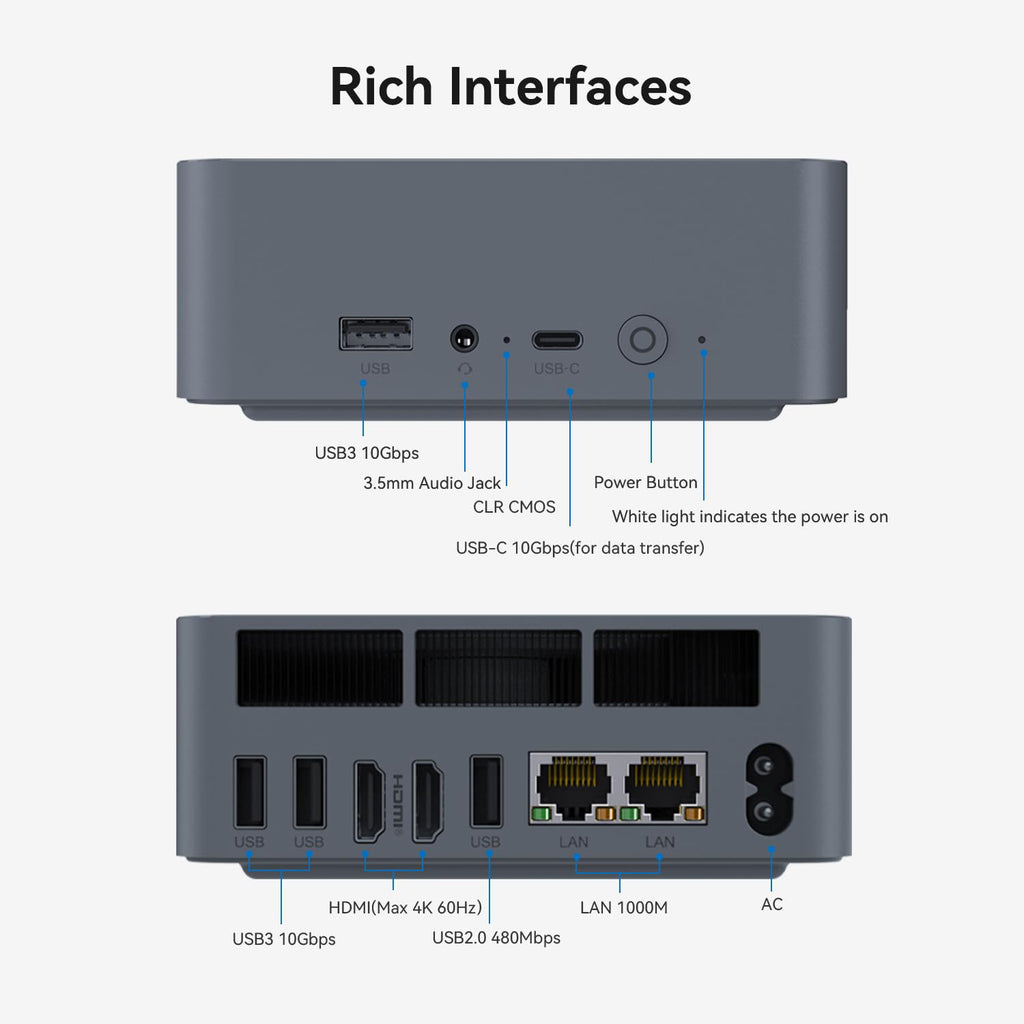 Beelink EQI12 Mini PC,Intel 12th Gen Core i5-1235U (10C/12T,up to 4.4GHz),Mini Computer with 16GB DDR4 RAM 500GB M.2 2280 PCle 4.0x4 SSD,4K Dual Screen Display/WiFi6/BT5.4/USB3.2/Dual Gigabit LAN