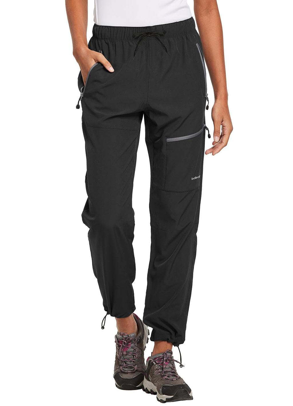 baleaf Women's Hiking Pants Quick Dry Lightweight Water Resistant Stretch Cargo Pants with Zipper Pockets Travel Camping 29''-Black L