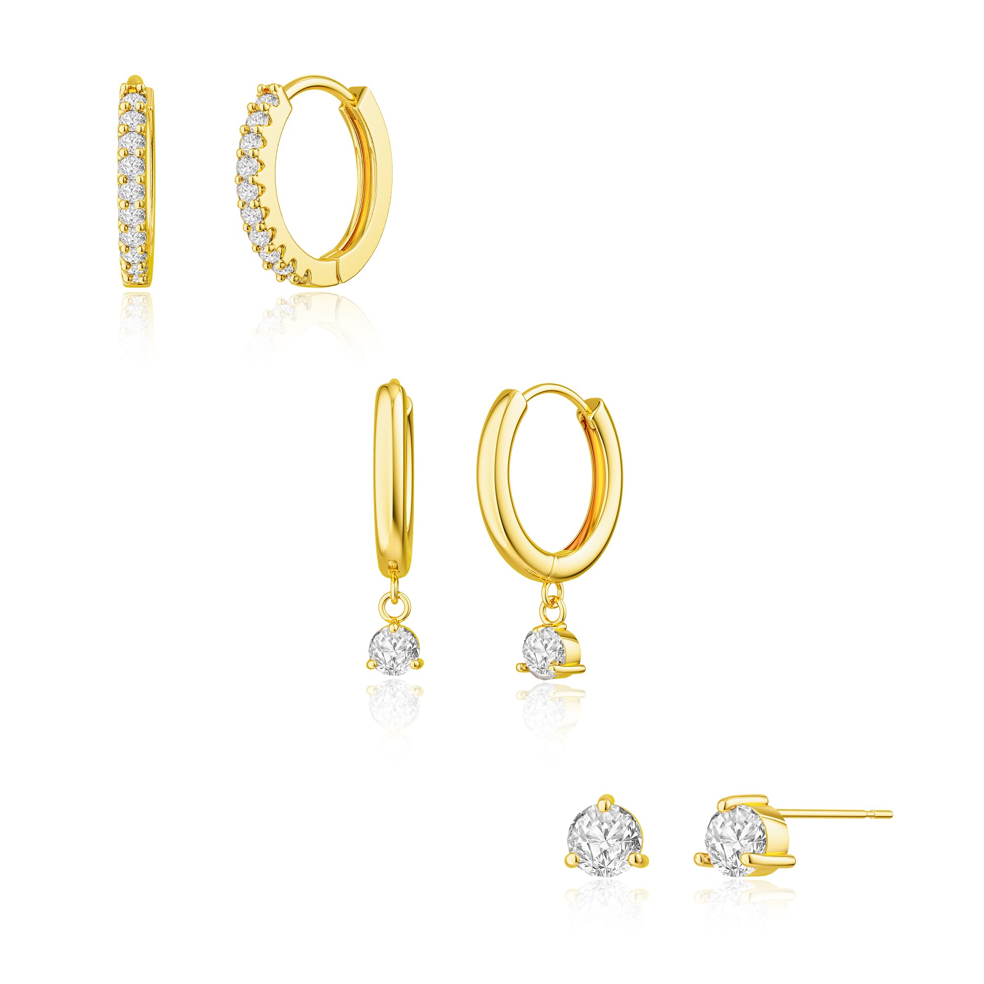 Freekiss Gold Stud Earrings for Women, Dainty Earring Set Simple Tiny 14K Gold Filled CZ Hypoallergenic Huggie Dangle Hoop Earrings Fashion Jewelry for Women Trendy Gifts