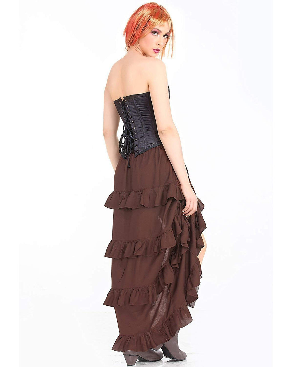 ThePirateDressing Steampunk Victorian Cosplay Costume Womens Gothic High-Low Show Girl Skirt C1367-xl Chocolate