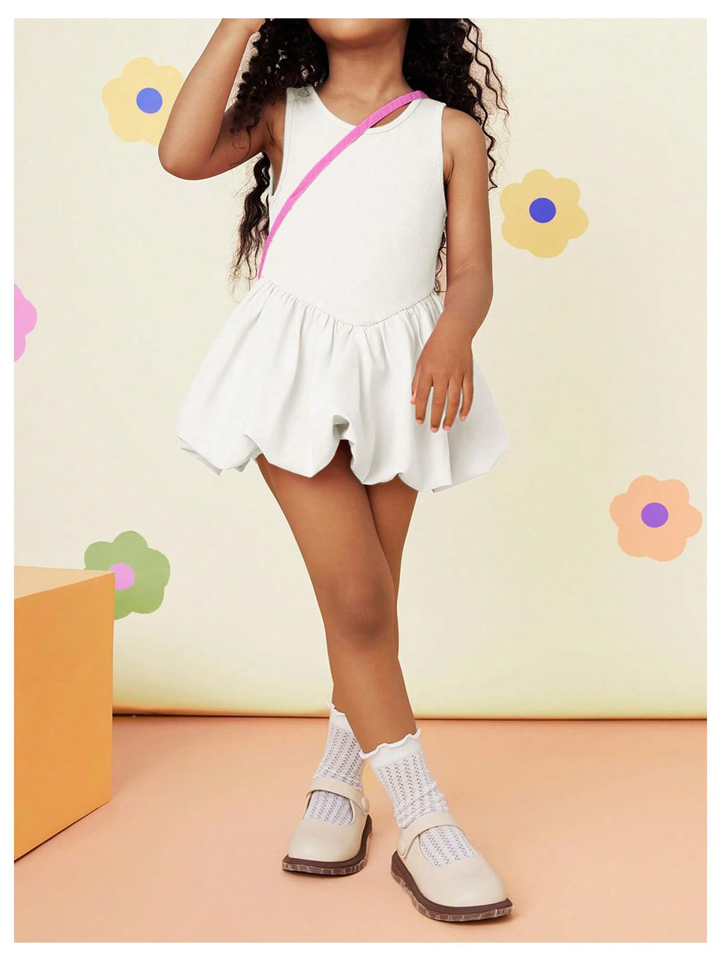 WDIRARA Toddler Girl's Cute Sleeveless Bubble Dress Crew Neck A Line Short Dress White 4Y