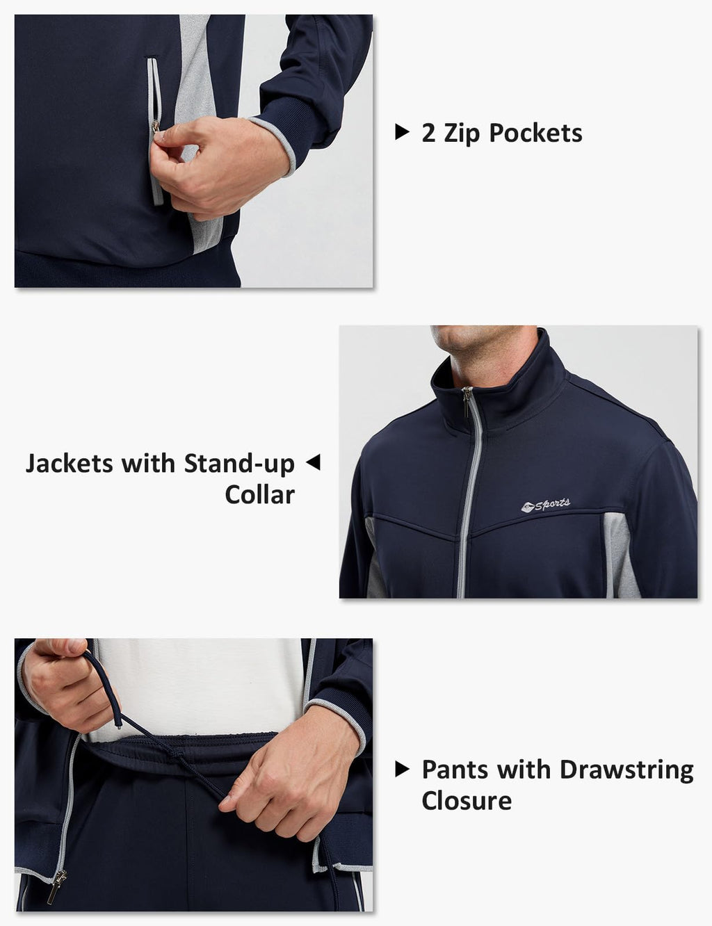 TBMPOY Men's Tracksuits Sweatsuits for Men Set Track Suits 2 Piece Casual Athletic Jogging Warm Up Full Zip Sweat Suits Navy/Grey XXL