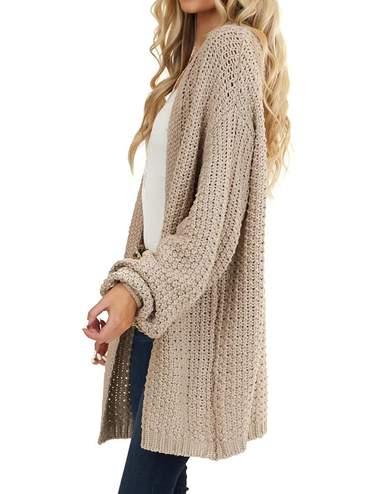 Maroway Womens Long Sleeve Cardigan Oversized Open Front Sweaters Casual Knitwear Khaki