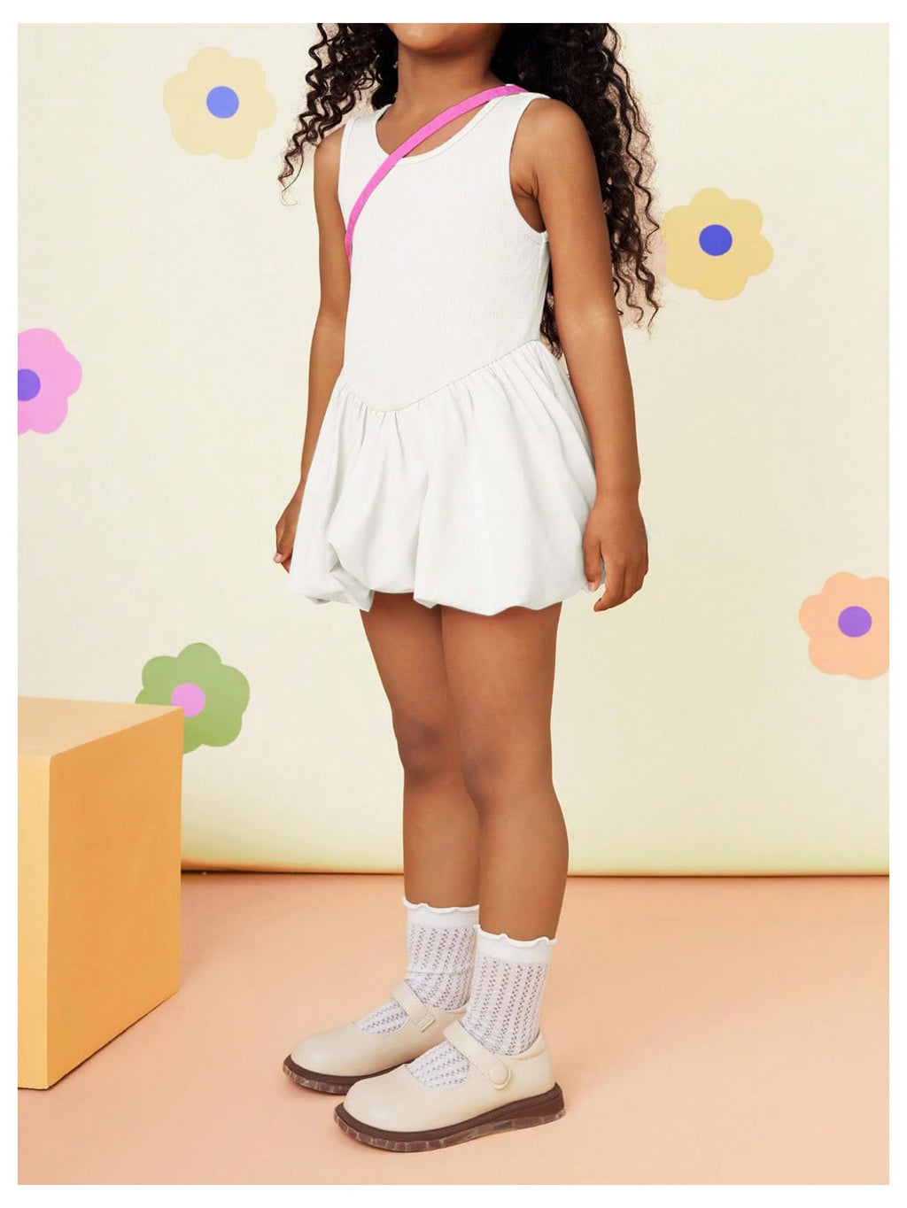 WDIRARA Toddler Girl's Cute Sleeveless Bubble Dress Crew Neck A Line Short Dress White 4Y