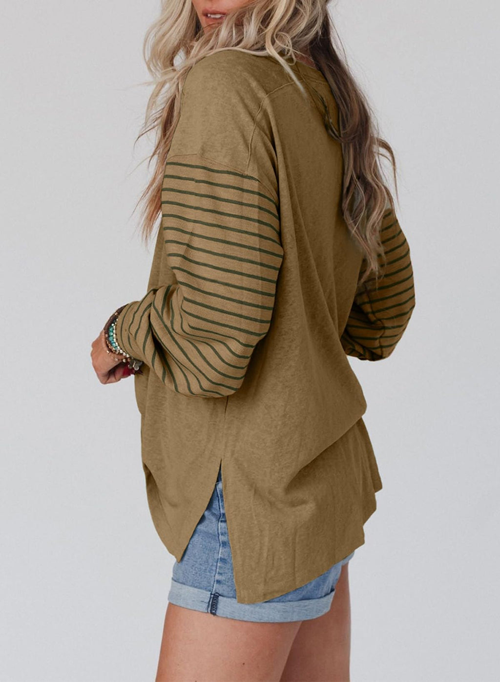 Dokotoo Long Sleeve Shirts Womens Tops Cute 2025 Spring Outfits Trendy Sweatshirt Business Casual Loose Fit Dressy Oversized Fashion Ladies Tunics Work Blouses Striped Colorblock Knit Tops Clothing