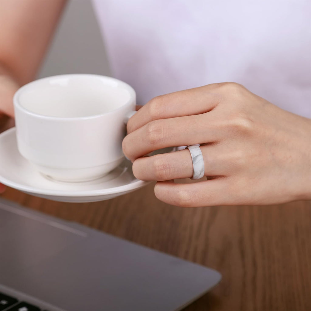 Egnaro Women's Statement Rings, Silicone Wedding Rubber Band with Half Size, Inner Arc Ergonomic Breathable Design, 6mm Wide - 2mm Thick