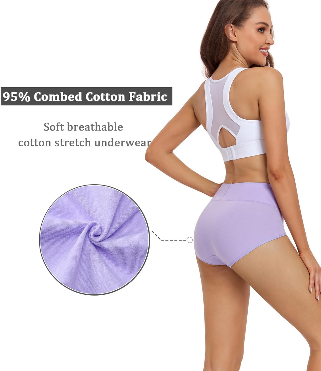 wirarpa Women's Underwear High Waisted Ladies Cotton Panties Soft Full Coverage Briefs 5 Pack Multicolor 2X-Large