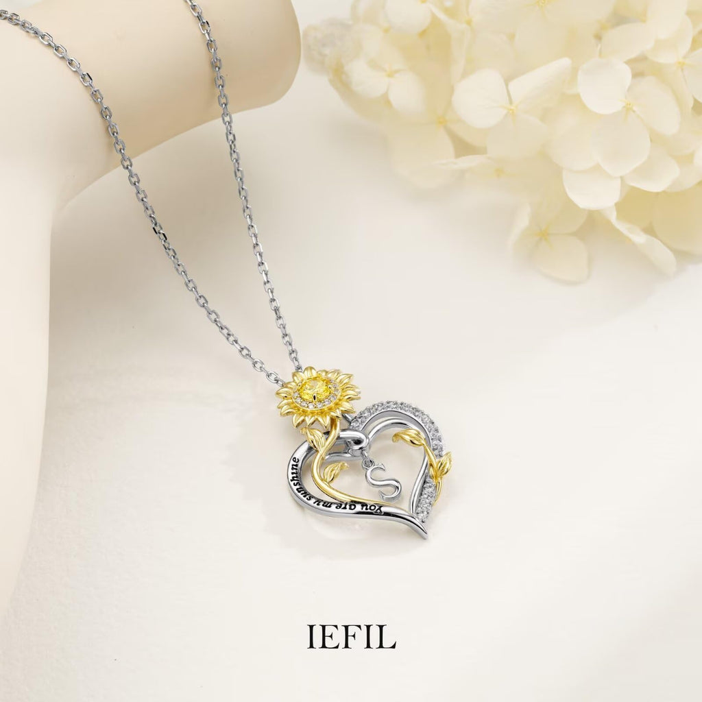Iefil Valentines Day Gifts for Her - Sunflower Gift for Women, Birthday Gifts for Wife, Sunflower Heart Necklaces, You Are My Sunshine Jewelry for Women