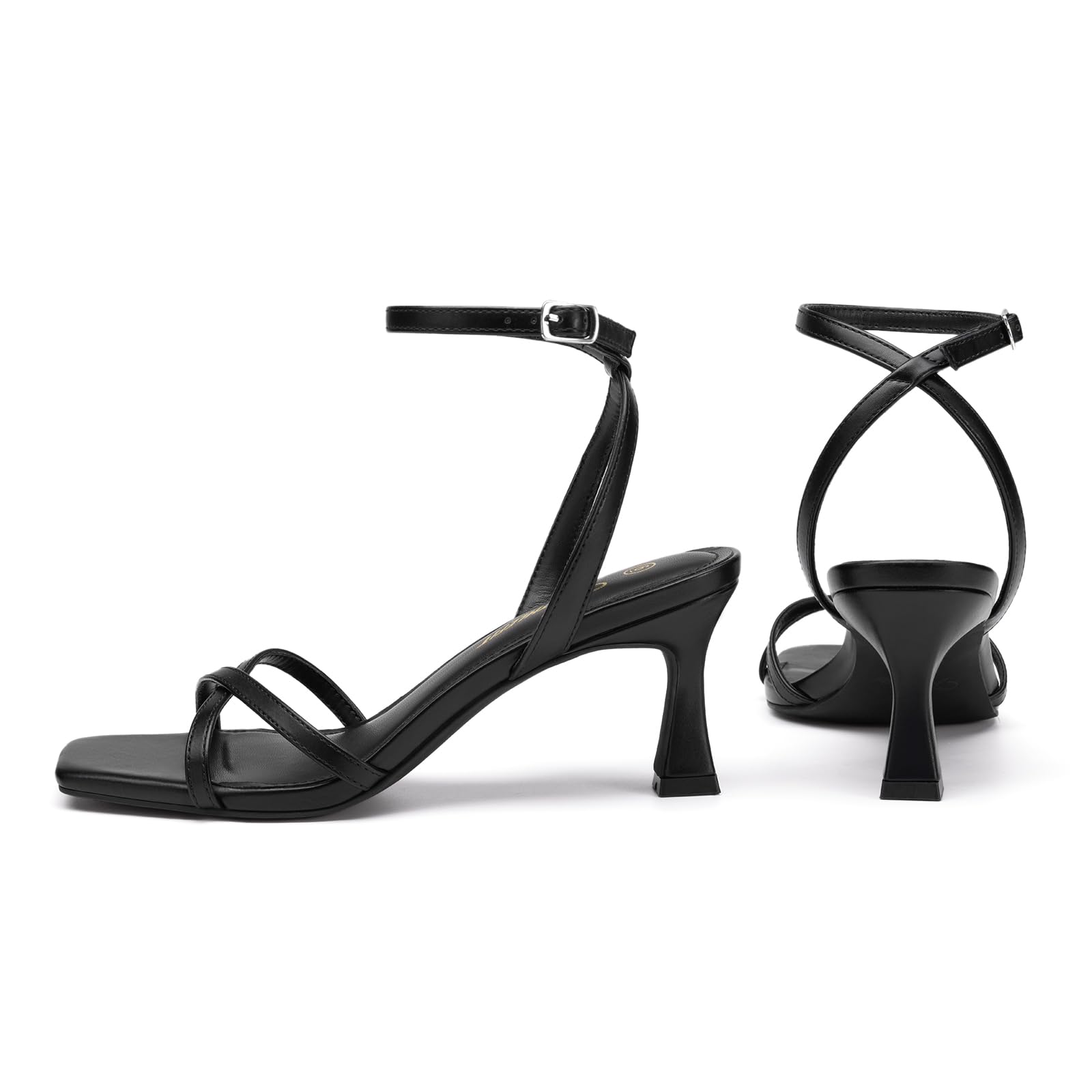 Athlefit Black Kitten Heels for Women Square Open Toe Strappy High Heels Comfortable Dressy Summer Graduation Ankle Strap Heeled Sandals Size 8