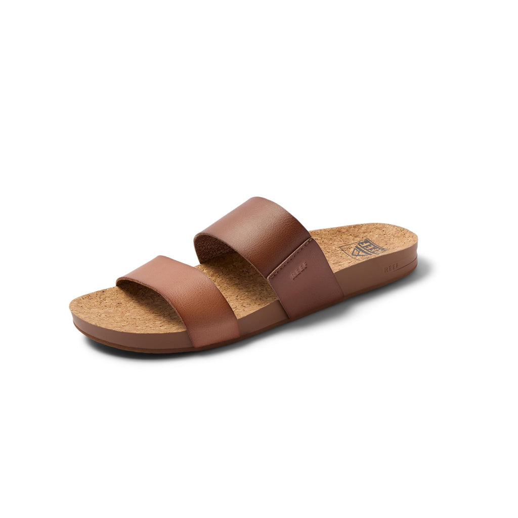 REEF Cushion Vista Womens Fashion Slide Sandal, Vegan Leather Strap, Ultra Soft Cushion Footbed, Espresso Duo, 7.5