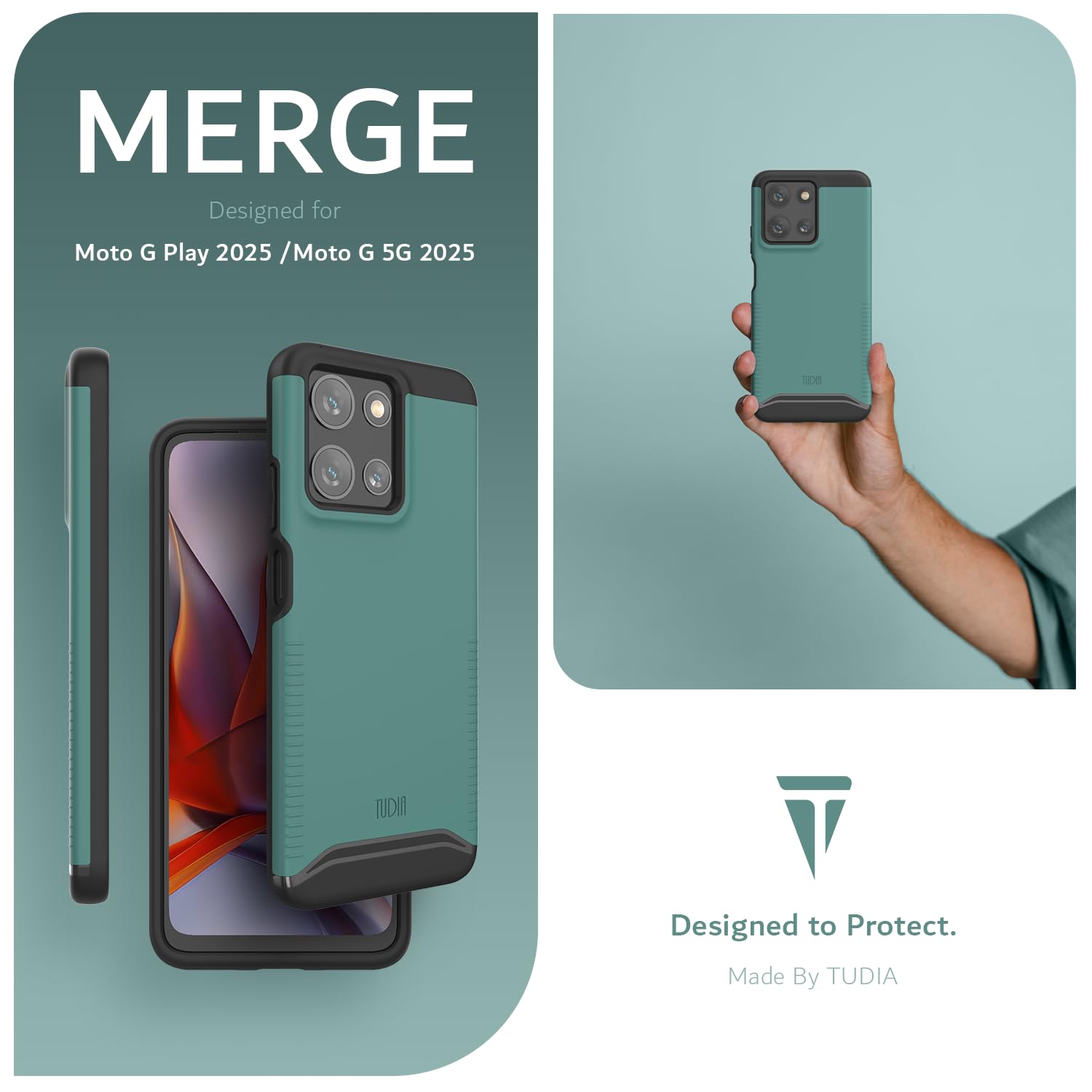 TUDIA Merge for Motorola Moto G 2025/2026 Case & Moto G Play 2026/2025 Phone Cases - [Military-Grade Drop Tested] Dual-Layer Shockproof Slim Grip Cover - Hunter Green