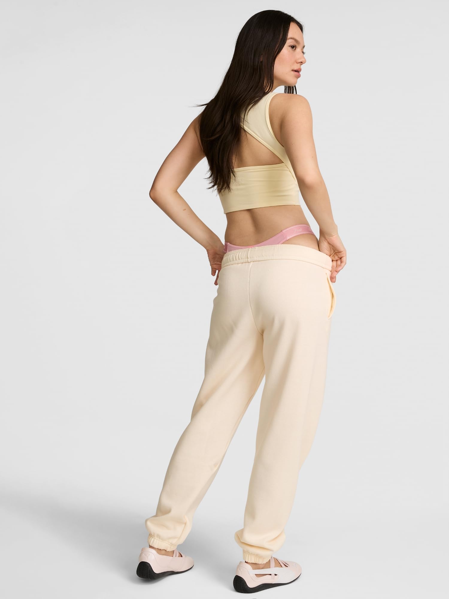 Victoria's Secret Pink Women's Campus Fleece Sweatpants,Winter White, (M)