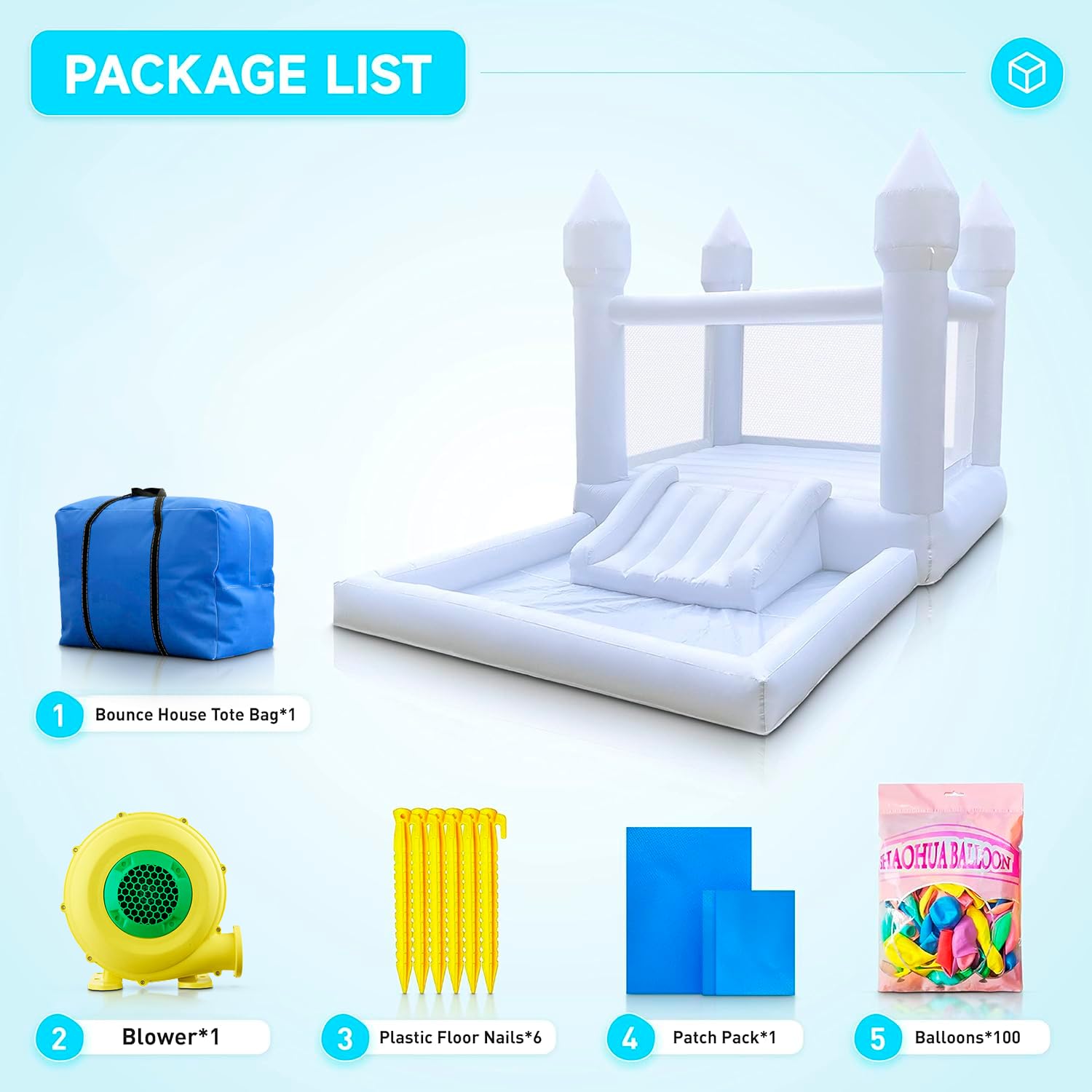 Inflatable White Bounce House for Kids with UL Blower-Portable, Large Ball Pool and Jump Space 3in1 Bouncy Castles A Spacious Joy-Room Bounce House for Kids 3-12 (Oxford material-13' L X 8' W X 8' H)