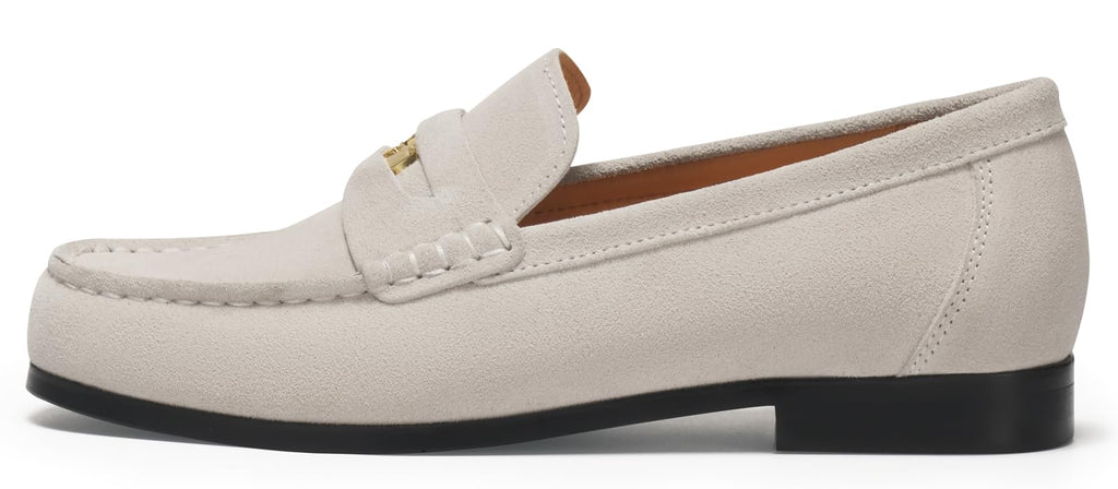 Journey West Ivy Style Suede Slip-on Penny Loafers Shoes for Women Beige US 5.5