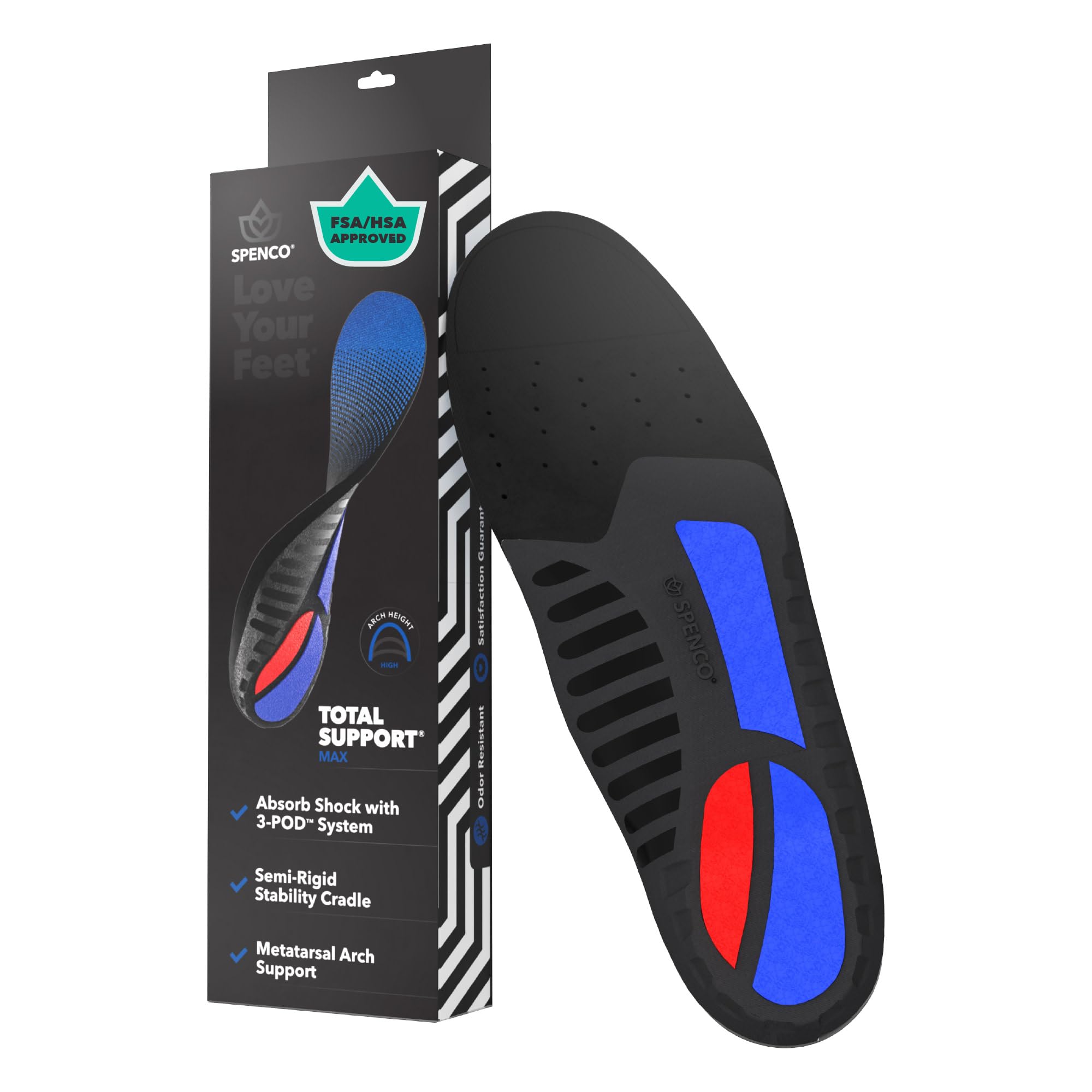 Spenco Total Support Max Shoe Insoles(FSA&HSA Eligible)Orthotic Metatarsal Arch Support Inserts, Absorbs Shock,Reduces Over-Pronation,Conforms to Foot Contours, Deep Heel Cupping Women's 5-6.5