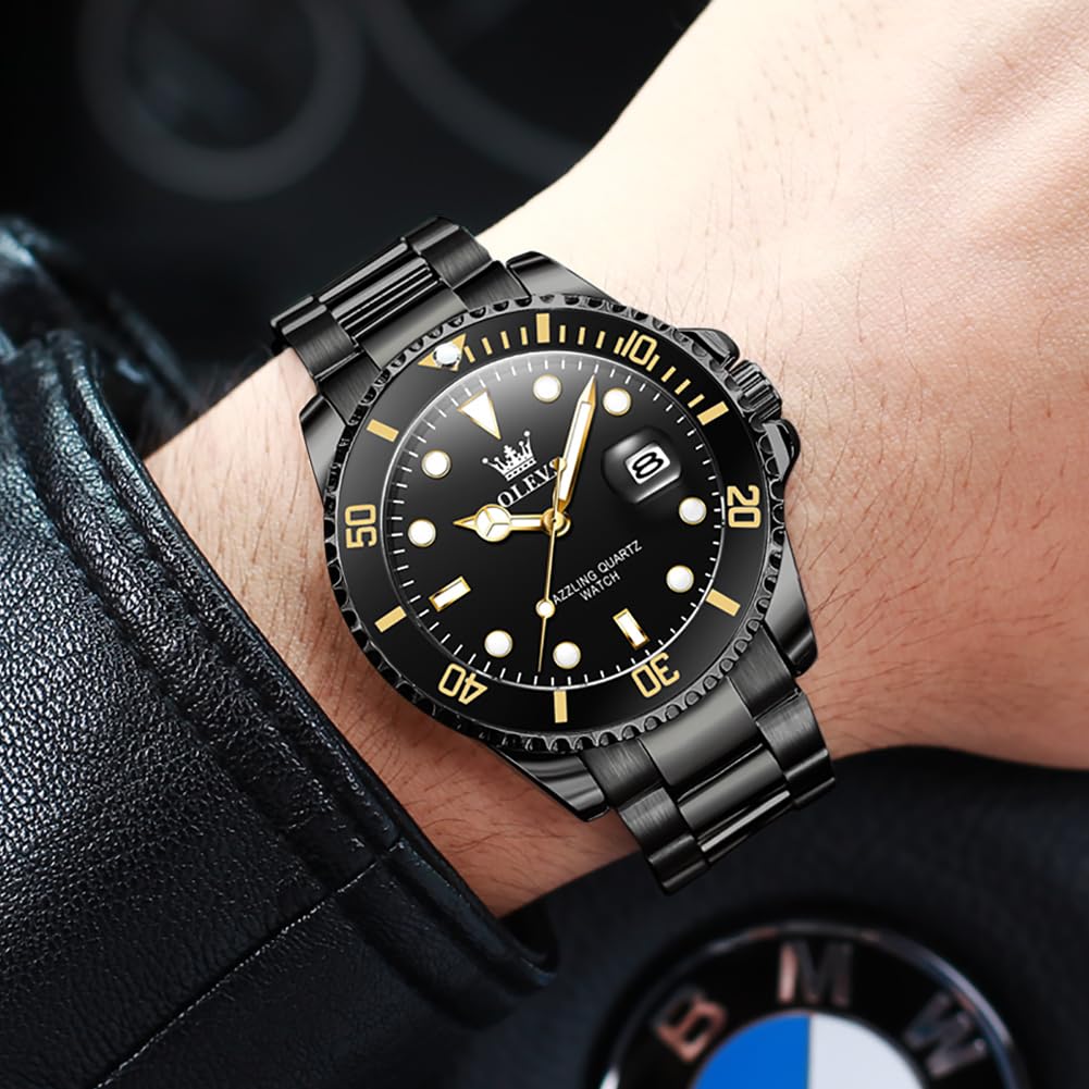 OLEVS Mens Watch, Classic Large Dial Clear Easy to Read Dress Stainless Steel Reloi para Hombre, Waterproof Watches for Men Fashion All Black Men's Watches, Mens Luxury Watch, Analog Wristwatches