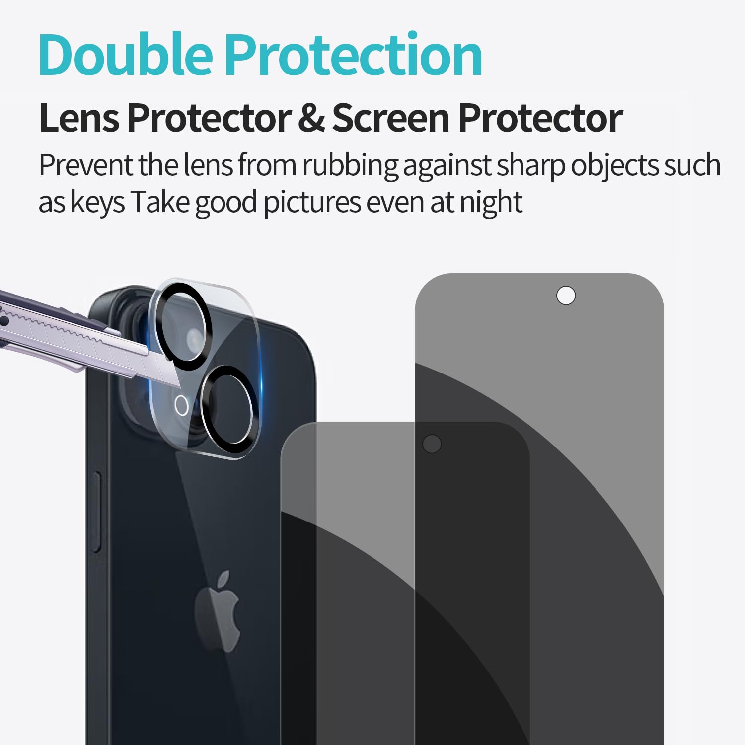 PEHAEL 2+2Pack for iPhone 15 Privacy Screen Protector with Camera Lens Protector Full Coverage Anti-Spy Tempered Glass Film 9H Hardness Easy Installation Bubble Free [6.1 inch]