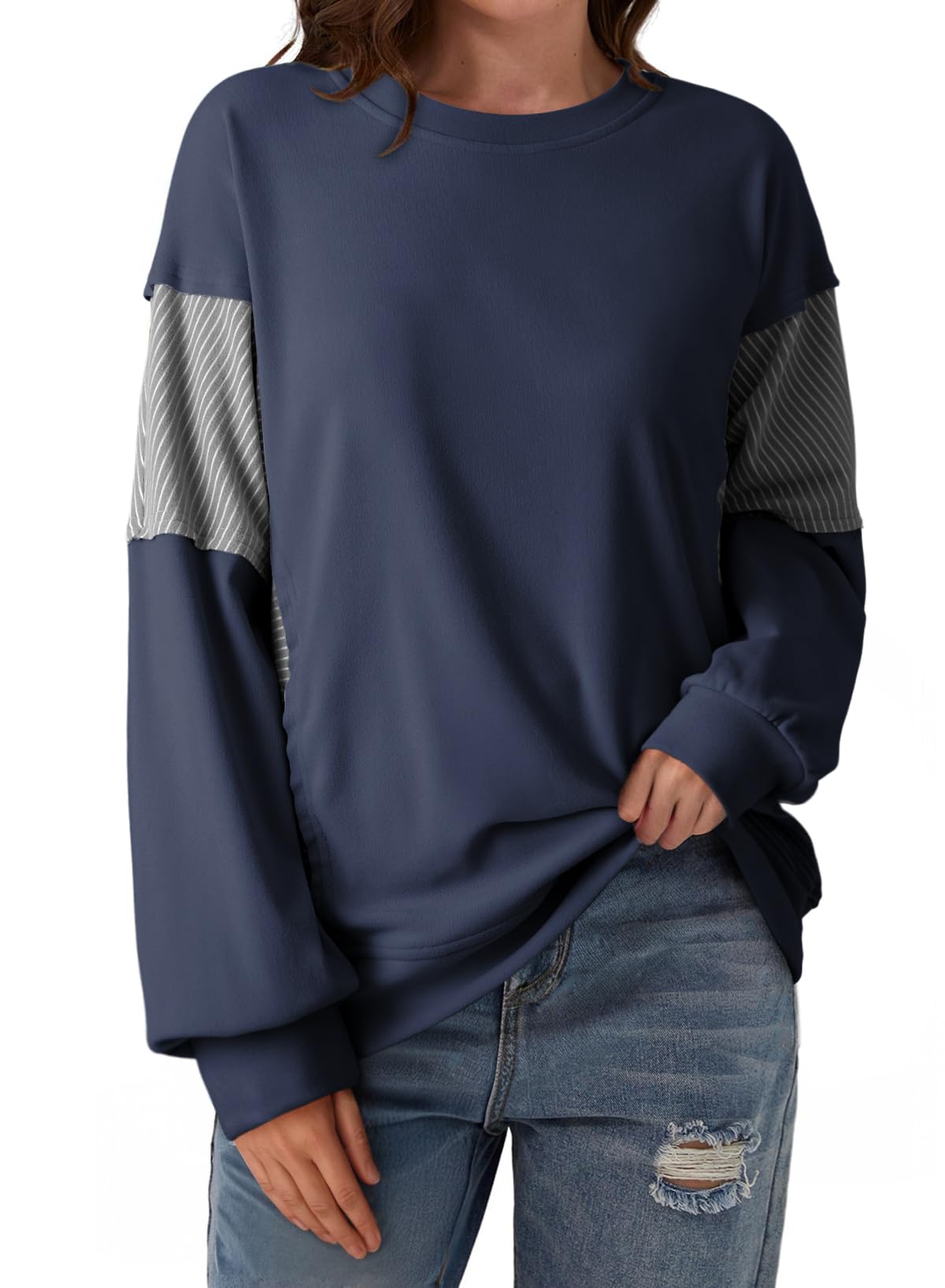 Dokotoo Oversized Hoodies for Women Crew Neck Sweatshirts For Women Trendy Long Sleeve Tops Loose Soft Pullover Cute Shirts Vacation Outfits Plus Size Fall Fashion Winter Clothing Blue Sweatshirt L