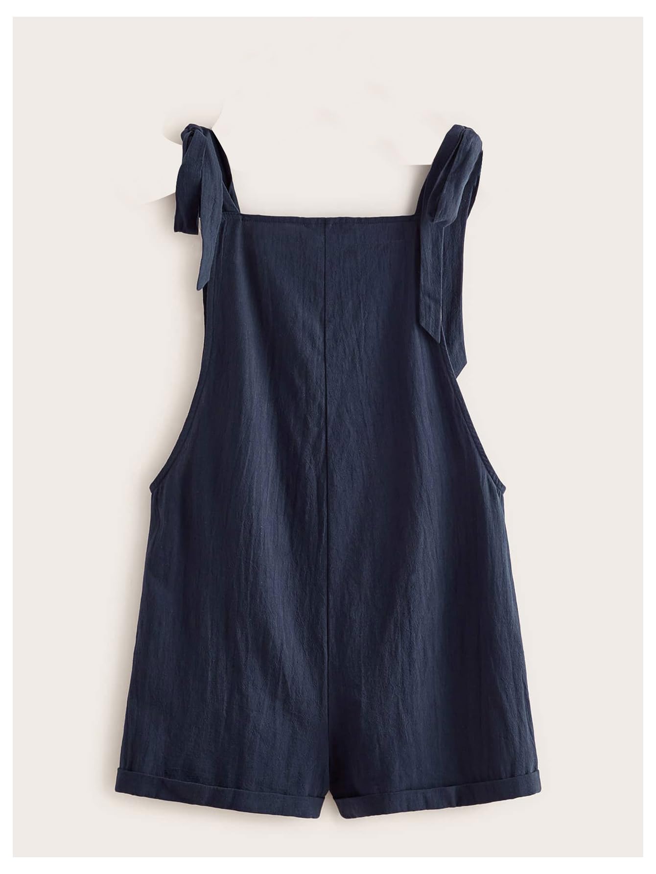 WDIRARA Women's Tie Strap Sleeveless Romper Overall Shorts with Pockets Deep Blue Medium