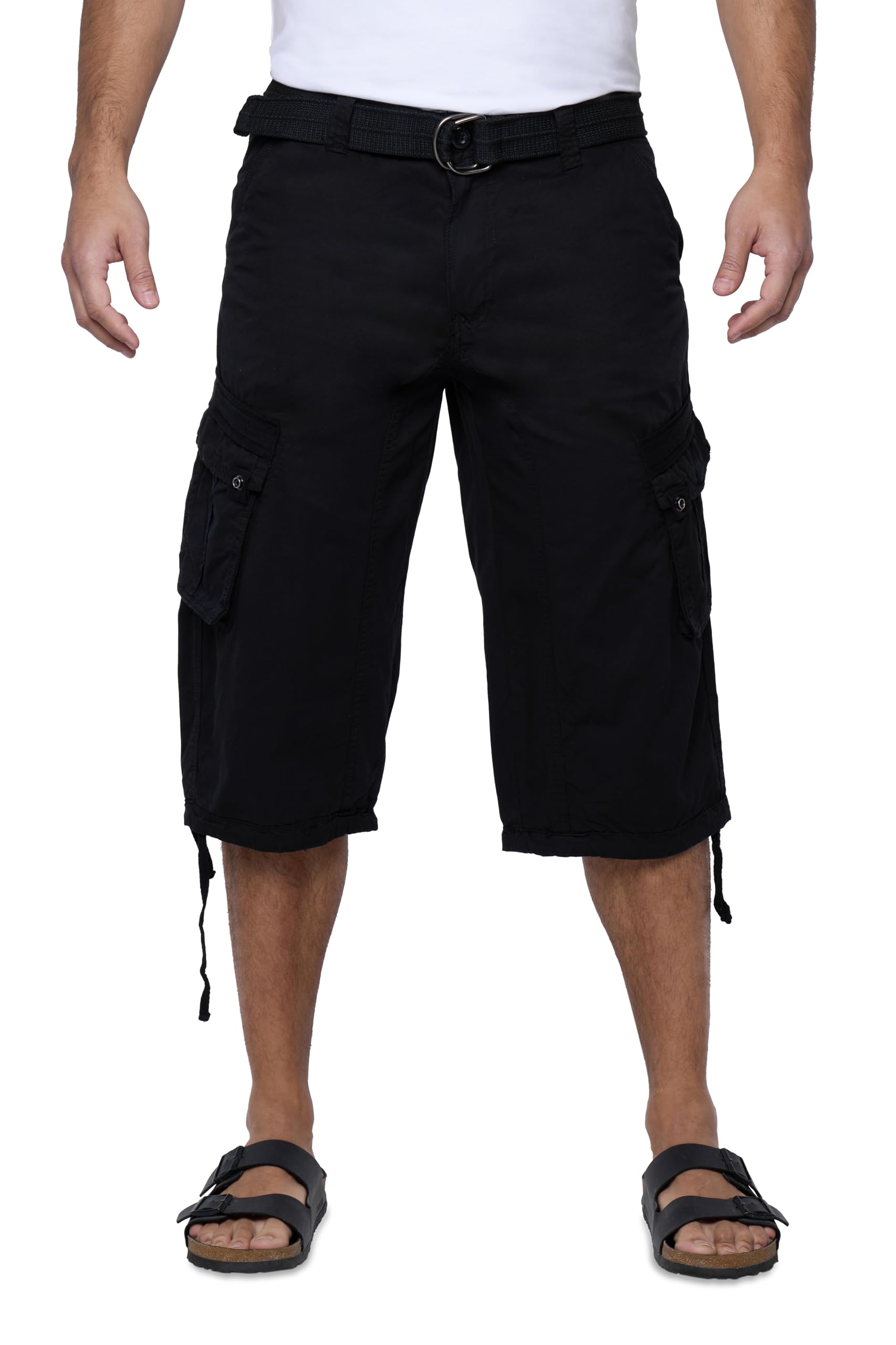 X RAY Men's Belted Long Cargo Shorts for Men, Below Knee Length Mens Cargo Shorts, 3/4 Pants (Big and Tall Shorts for Men) Black 54