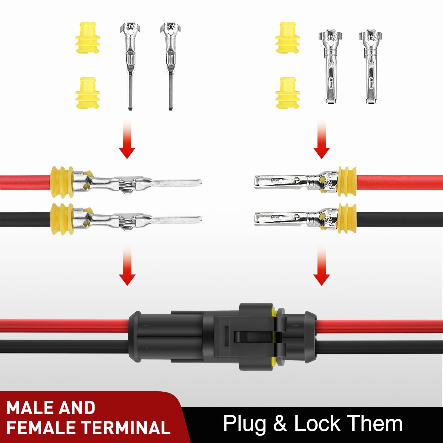 Nilight 200PCS 2 Pin Electrical Connector ‎Plug Male Female Terminal Wire Waterproof Connectors 2 Way Automotive Connect Set for Car Truck Motorcycle Marine Boat 20 Sets