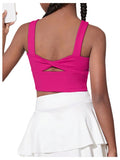 WDIRARA Girl's Twist Back Sports Bras Backless Tank Top Workout Sports Shirts for Gym Hot Pink Solid 10Y