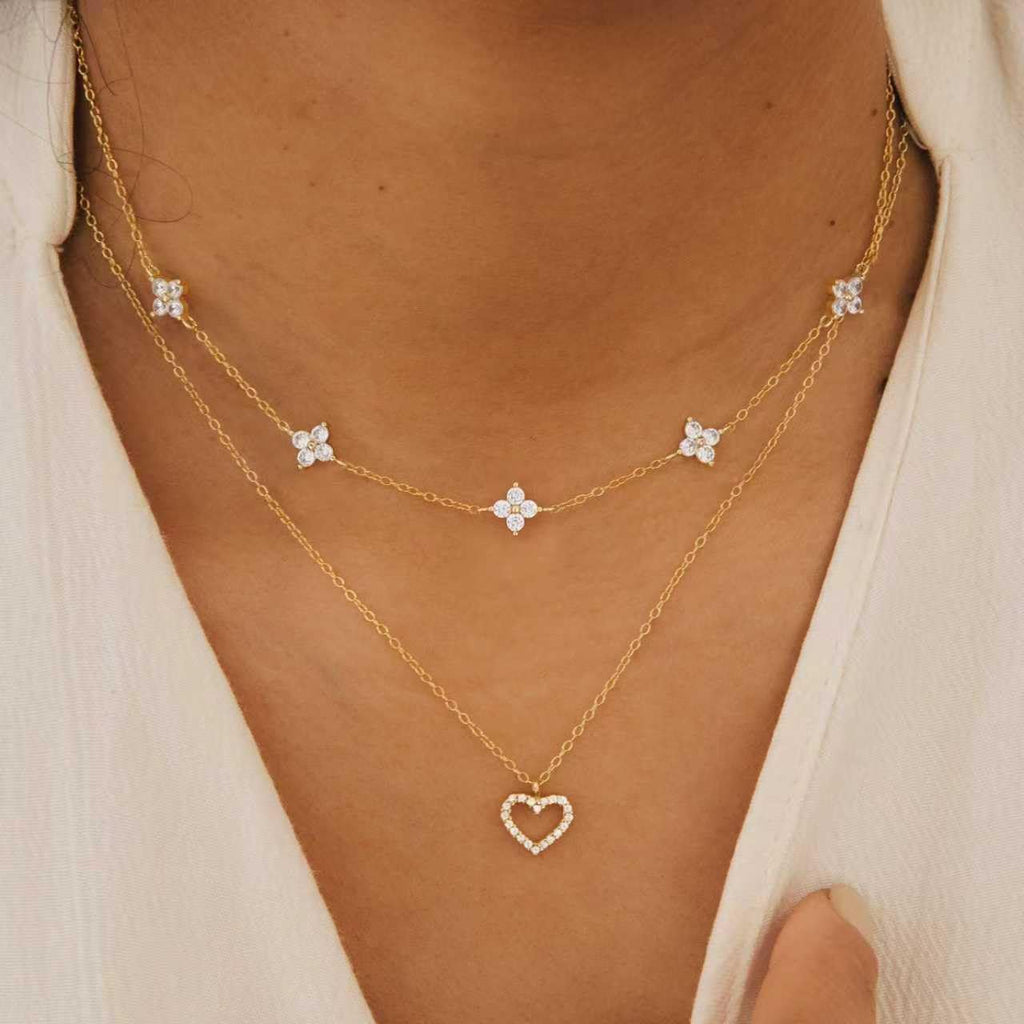CUEZIY Dainty 14K Gold Plated Necklaces for Women Station Choker Cubic Zirconia Simulated Necklace Simple Cute Layering CZ Necklace Trendy Simple Jewelry Gifts