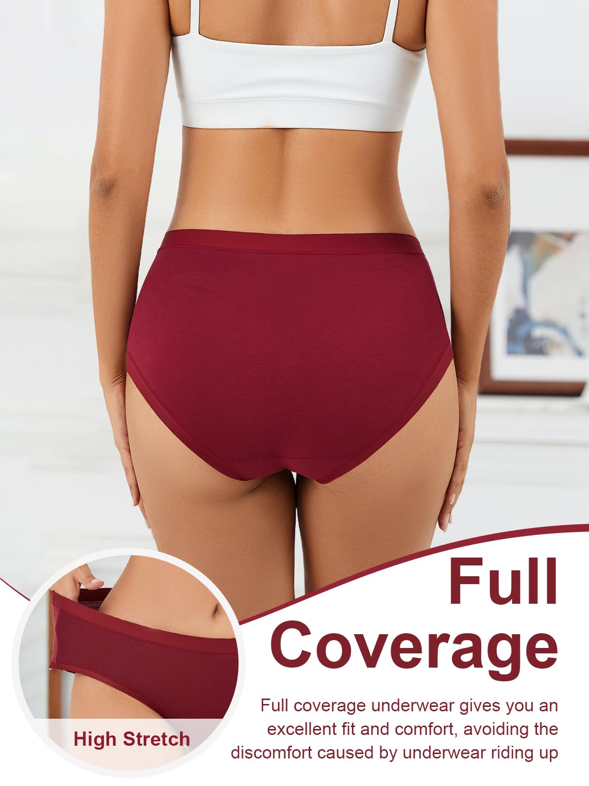 Cuweni Women's Cotton Underwear Full Coverage Soft Briefs Stretch Comfortable Low Rise Breathable Ladies Hipster Panties 6 Pack (US, Alpha, Medium, Regular, Regular, 6 color packs)
