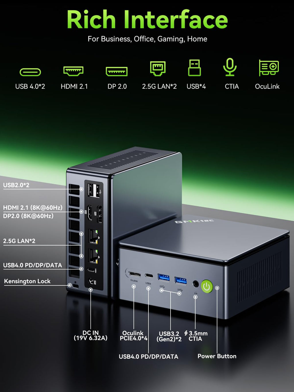 GMKtec Mini PC Gaming M7 Ultra Ryzen 7 PRO 6850U 16GB DDR5 RAM + 512GB Hard Drive PCle SSD Oculink Dual NIC LAN 2.5G Desktop Computer, Dual USB4, HDMI 2.1, USB-C M7 Ultra 16+512
