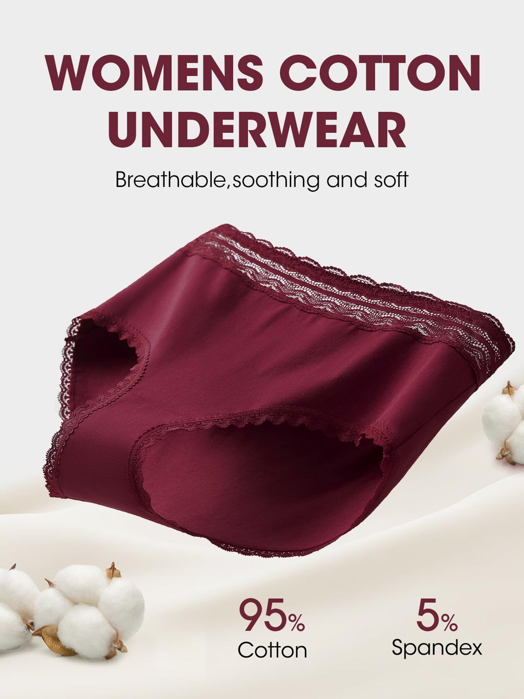HOHOCHIN Cotton Underwear for Women High Waisted Panties Soft Lace Waistband Breathable Full Coverage Ladies Briefs 4 Pack (US, Alpha, 3X-Large, Regular, Regular, A-4 Pack-Multicolor)