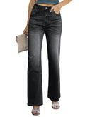 Sidefeel Women's Wide Leg Jeans Casual High Waisted Straight Zimbaplatinum Denim Pants Black Size 10