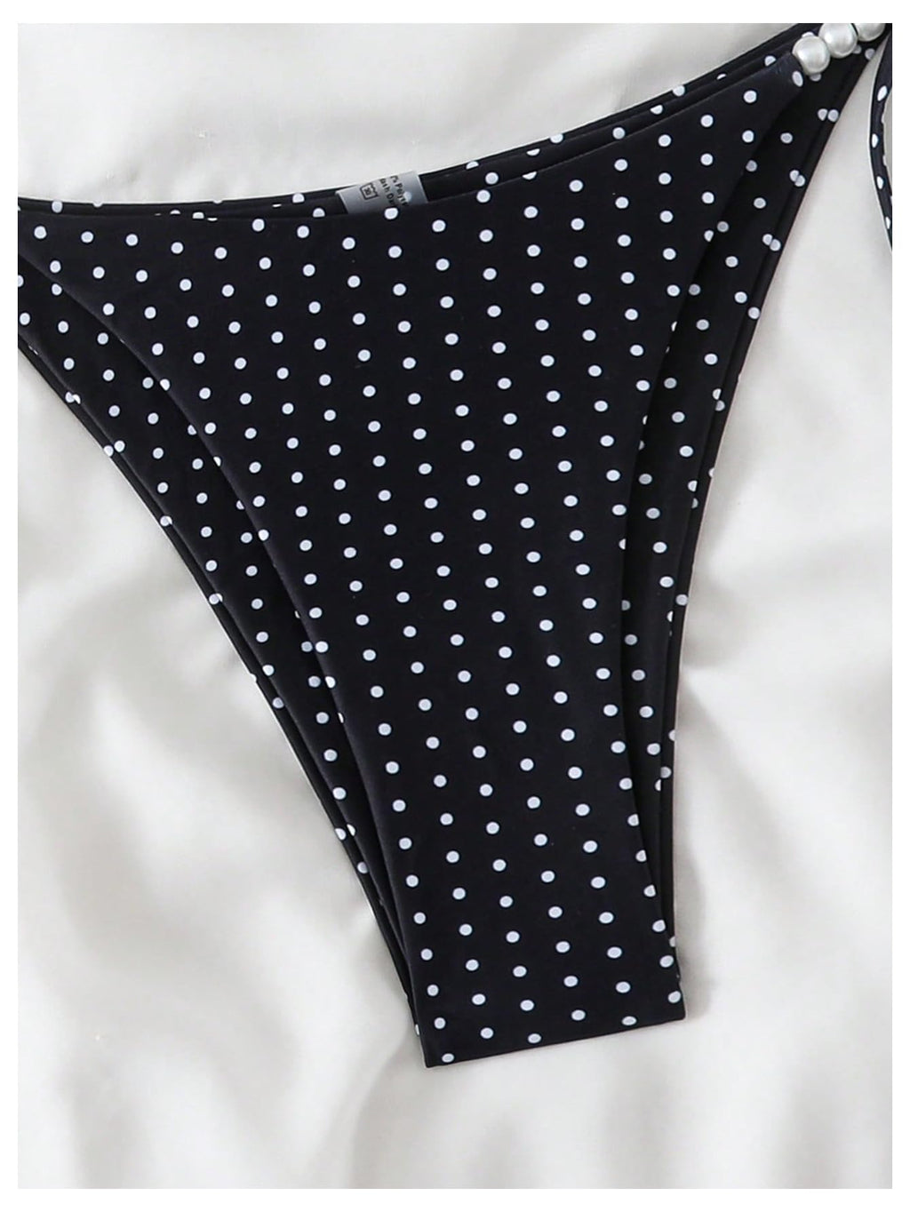 WDIRARA Women's Polka Dots Bikini Sets Halter Triangle String Swimsuit Tie Side 2 Piece Bathing Suit Black and White Medium