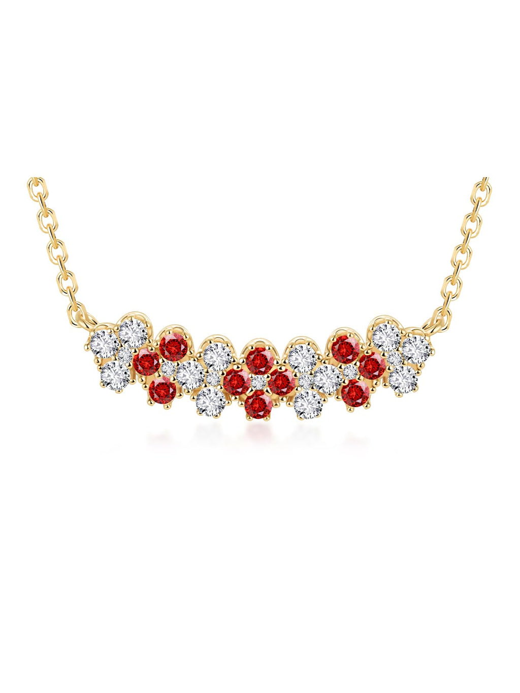 Ruby Bar Necklace for Women Grilfriend Moissanite 925 Silver Gold Plated Diamond Red Flower Floral Necklace
