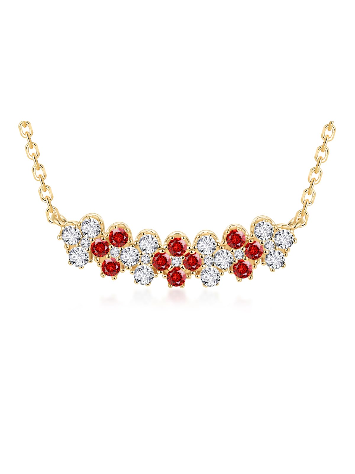 Ruby Bar Necklace for Women Grilfriend Moissanite 925 Silver Gold Plated Diamond Red Flower Floral Necklace