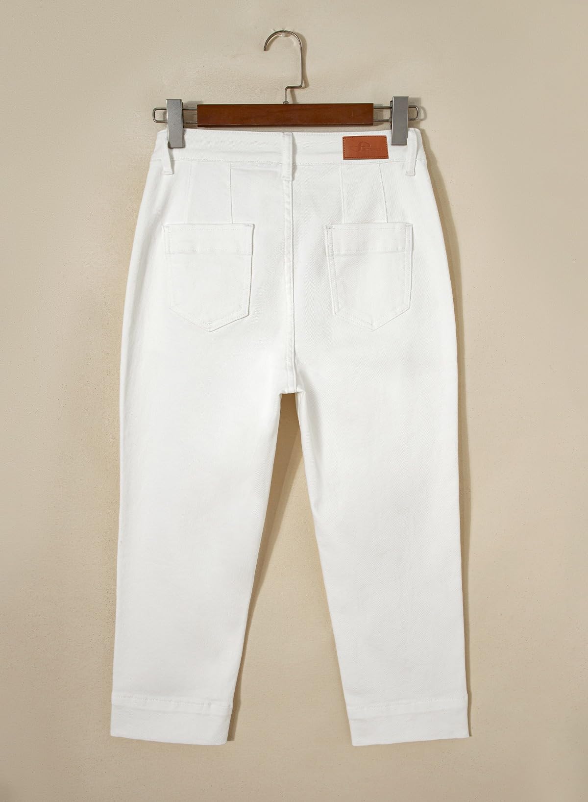 Sidefeel Capri Pants for Women High Waisted Stretchy Cropped Jeans Summer Trendy Casual Skinny Jeans with Welt Pockets Cream White Size 12
