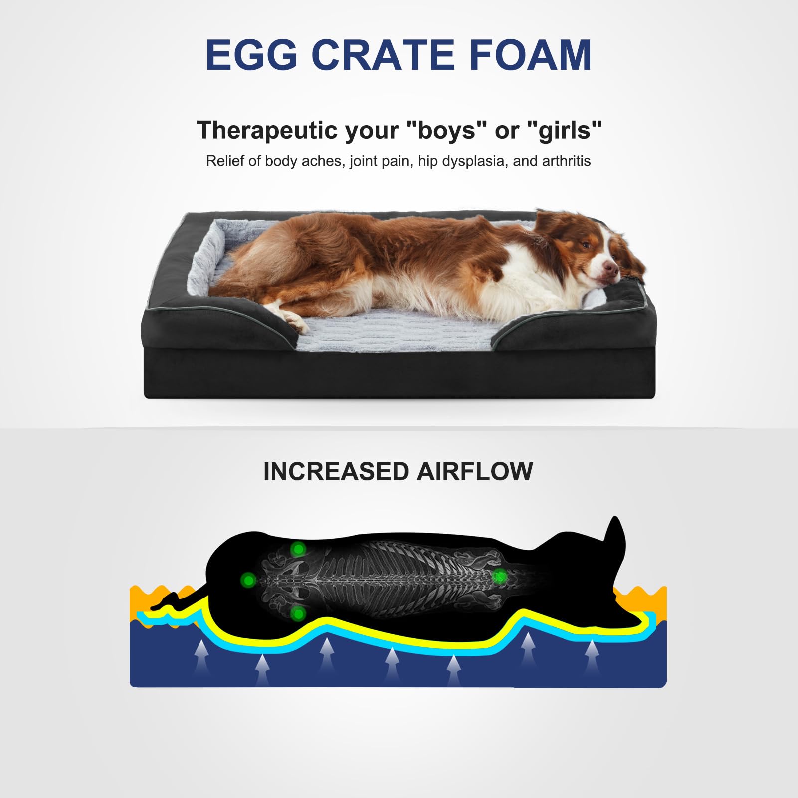 FURTIME Orthopedic Dog Bed for Extra Large Dogs - XL Plus Waterproof Dog Sofa Beds, Supportive Foam Pet Couch Bed with Removable Washable Cover, Waterproof Lining and Nonskid Bottom, Black