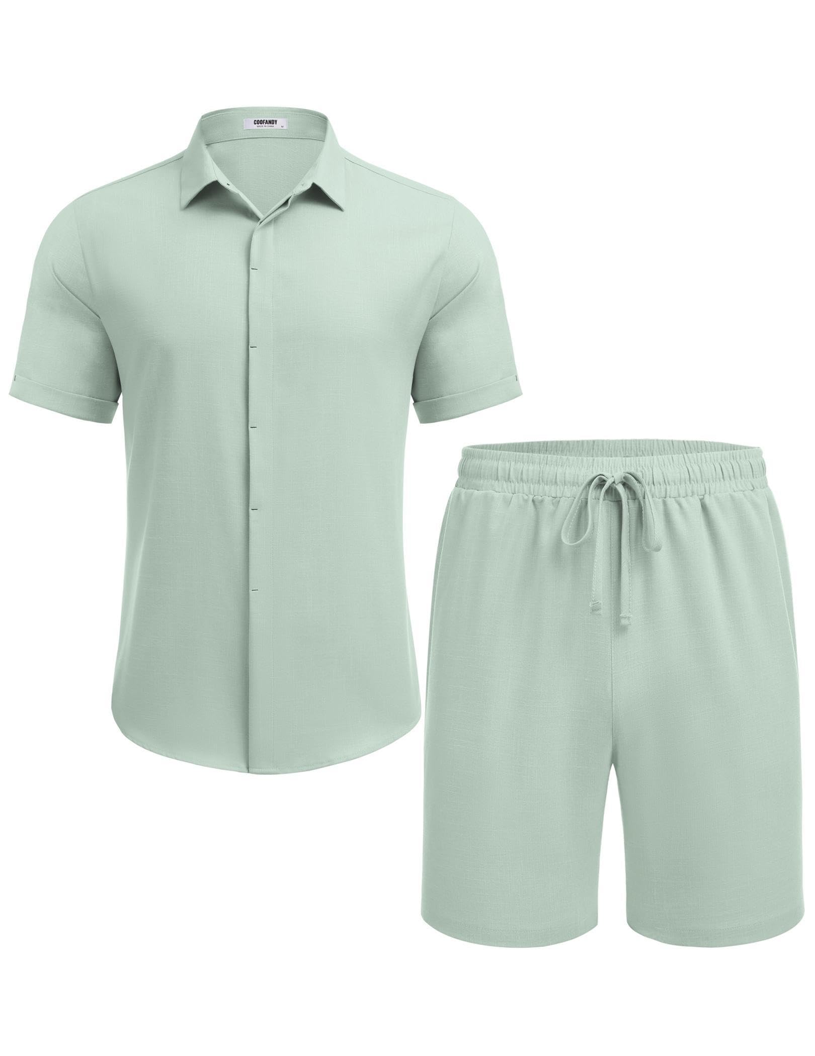 COOFANDY Mens Linen Set Beach Clothes for Men Summer Outfits, Light Green, X-Large